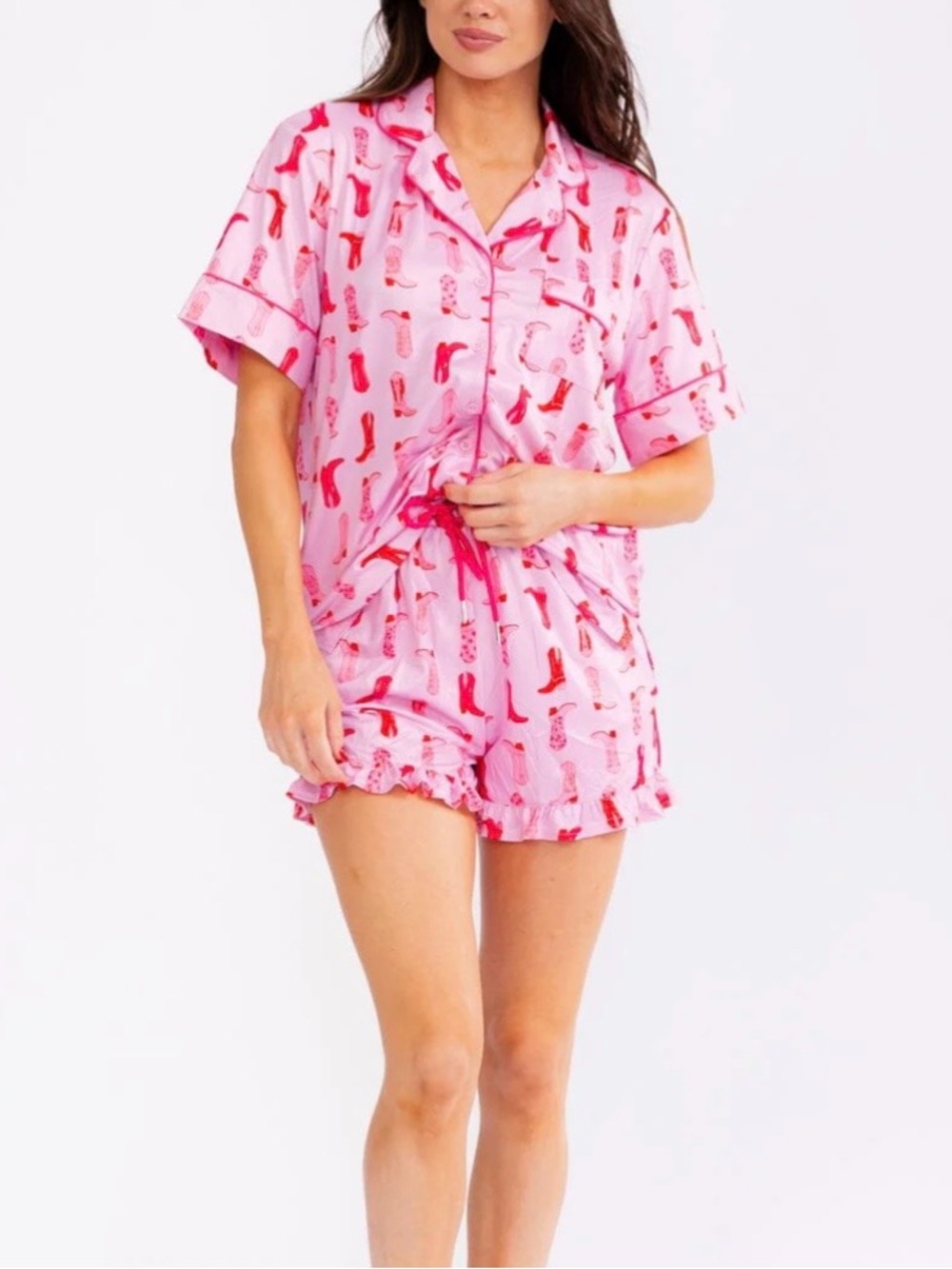Women's Pink Short Pajama Set - Printed Sleep Top & Shorts